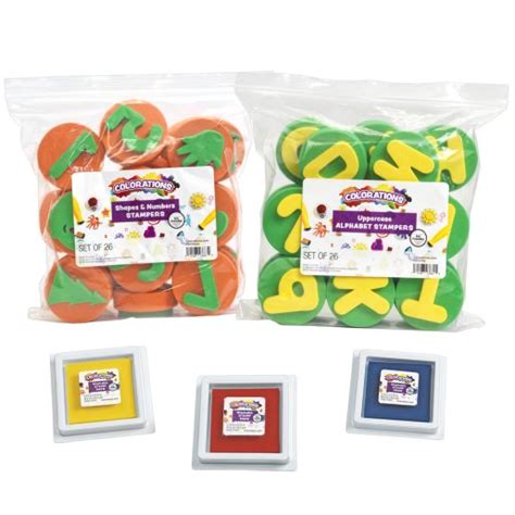 Colorations Alphabet Numbers And Shapes Stamp Set With 3 Stamp Pads