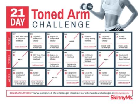 21 Day Toned Arm Challenge Calendar Arm Challenge Toned Arms Arm