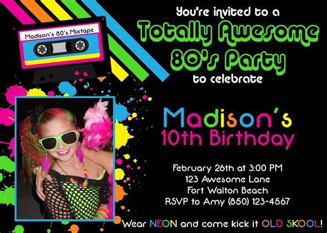 Awesome 80s Party Invitation Girl Birthday Printable 1000 Usd