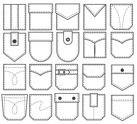 Set Of Pocket Patches Outline Elements For Uniform Or Casual Style