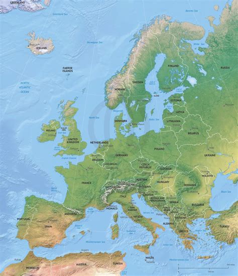 Relief Map Of Europe With Cities