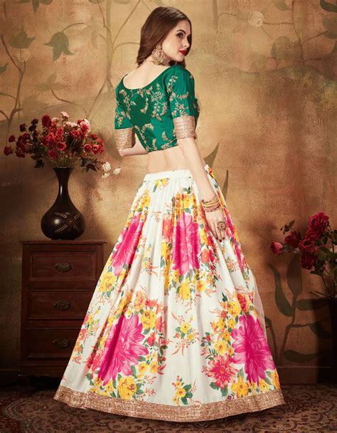 Off White Amazing Floral Printed Organza Wedding Designer Lehenga Choli