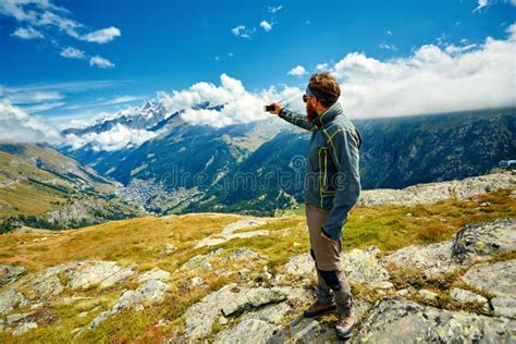 Hiker At The Top Of A Pass Stock Photo Image Of Peak 60073218