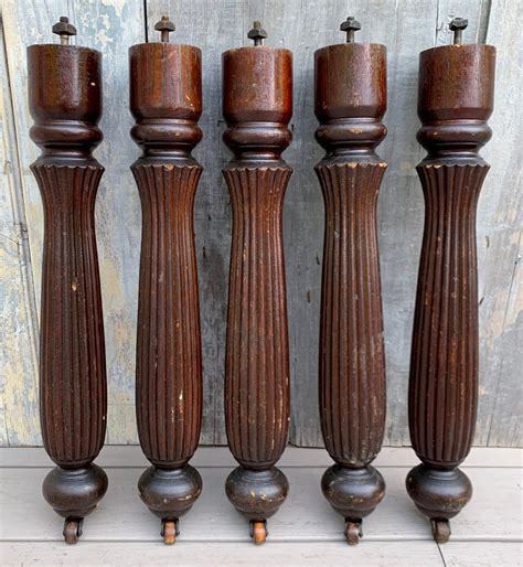 Antique Victorian Set Of 5 Carved Solid Oak Reeded Table Legs Etsy