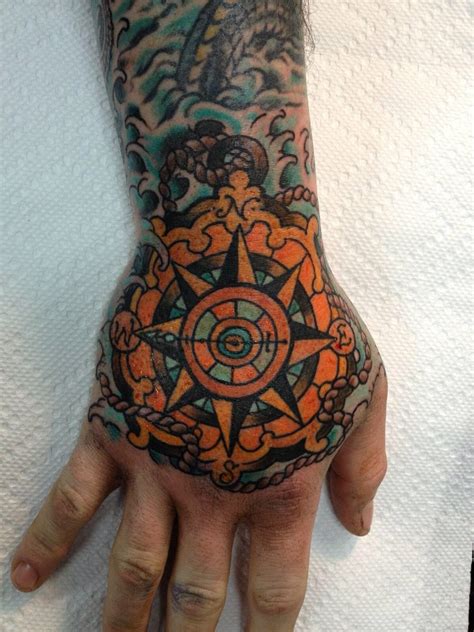 Traditional Compass Hand Tattoo Done By Jeffery Page At California