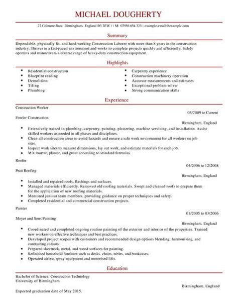 How to include a profile statement on your. Construction Labourer CV Template | CV Samples & Examples