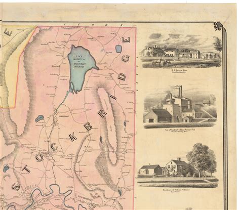 E M Woodford Wall Map Of Stockbridge And West Stockbridge Massachusetts Rare