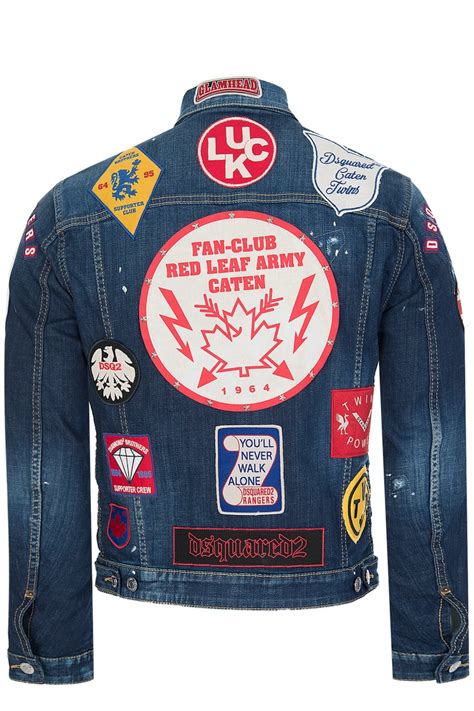 This is reworked vintage jean jacket with patches size: Dsquared All Over Patches Demin Jacket Blue