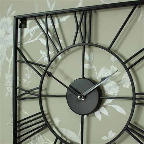 Large Black Iron Square Skeleton Wall Clock Melody Maison