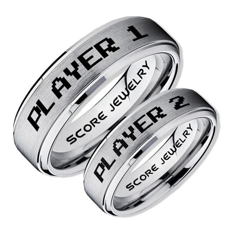 Gamer Rings Couple Ring Set Player 1 Player 2 Rings Silver Gamer