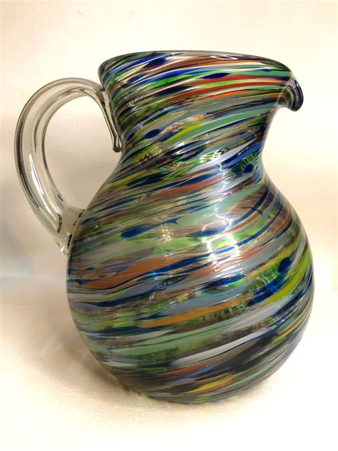 Twisted Confetti Pitcher Hand Blown Mexican Glassware Etsy