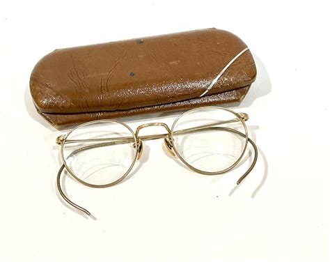 antique eyeglasses wire rim frame round lenses embossed frame gold rim glasses original