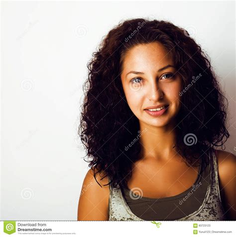 Young Pretty Taned Girl Close Up Portrait Smiling Confident Brunette
