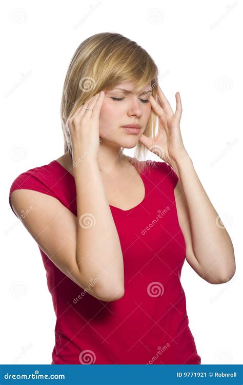 Blonde Female Having A Headache Stock Image Image Of Medicine