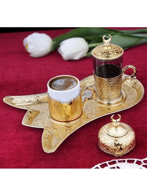 Buy Ottoman Tulip Coffee Set For One Golden Colour Grand Bazaar
