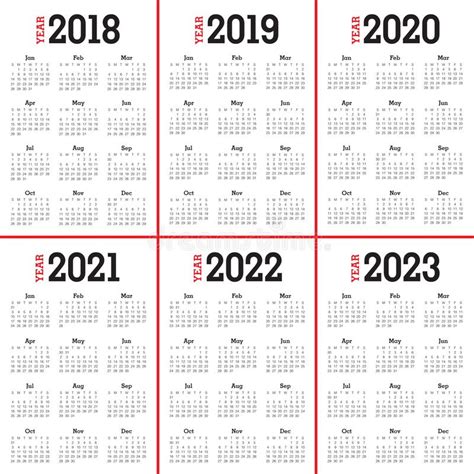 Calendar from 2020 to 2025 years template. Year 2018 2019 2020 2021 2022 2023 Calendar Vector Stock ...