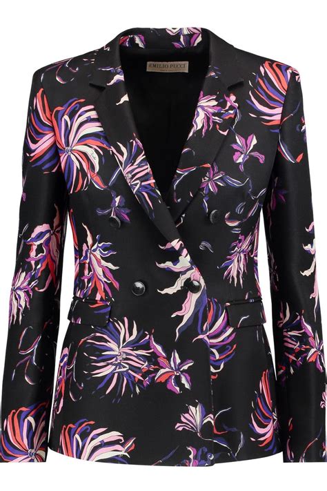 Emilio Pucci Double Breasted Printed Wool And Silk Blend Blazer