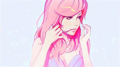 Pink Haired Female Anime Character Pink Hair Ilya Kuvshinov Pink Eyes Simple Background Hd