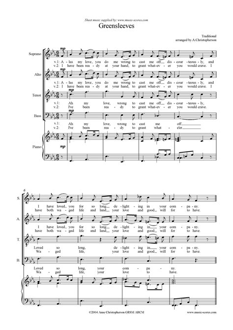 Traditional Greensleeves Choir Satb Classical Sheet Music