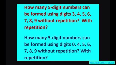 How Many 5 Digit Numbers Can Be Formed From 0 4 5 6 7 8 9 With