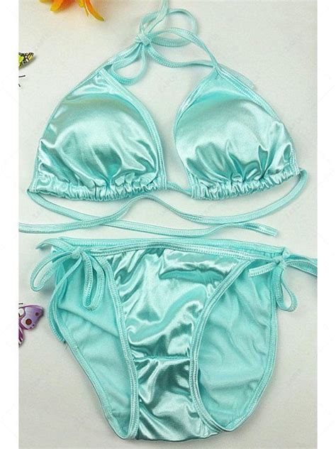 24 Off 2021 Shimmer Stringy Bikini Set In Light Blue Zaful