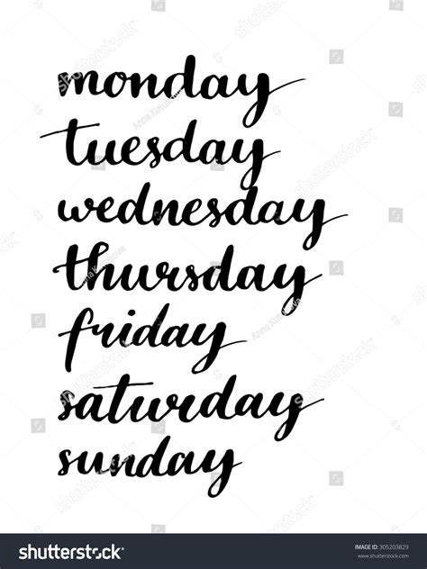 Handwritten Days Of The Week Monday Tuesday Wednesday Thursday