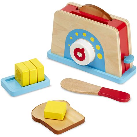 Melissa And Doug Bread And Butter Toaster Set 9 Pcs Wooden Play Food
