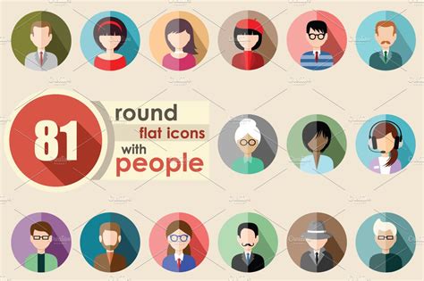 Flat round icons with people ~ Icons ~ Creative Market