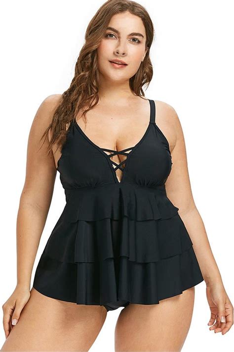 Plus Size Swimwear Tankinis With V Neck And Flattering Design