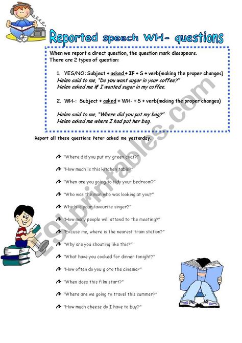 Reported Speech Wh Questions Esl Worksheet By Truji78