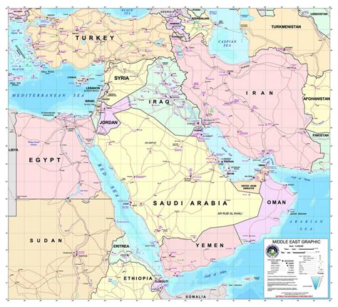 Large Detailed Graphic Map Of The Middle East With Roads And All
