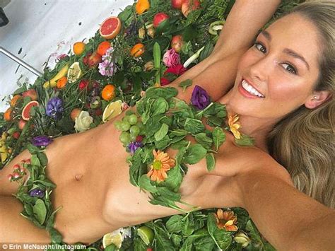 Erin Mcnaught Poses Nude And Covers Her Private Parts With Salad