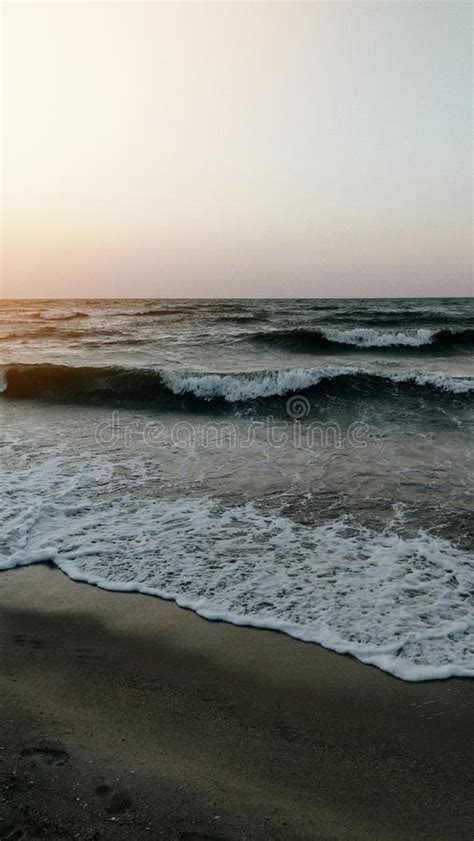 Summer Beach Coastline Beautiful Blue Sea With Big Waves In Early