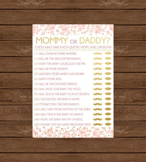 Mommy Or Daddy Printable Baby Shower Game Instant Download Pink And