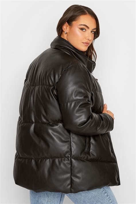 yours plus size curve black faux leather puffer jacket yours clothing