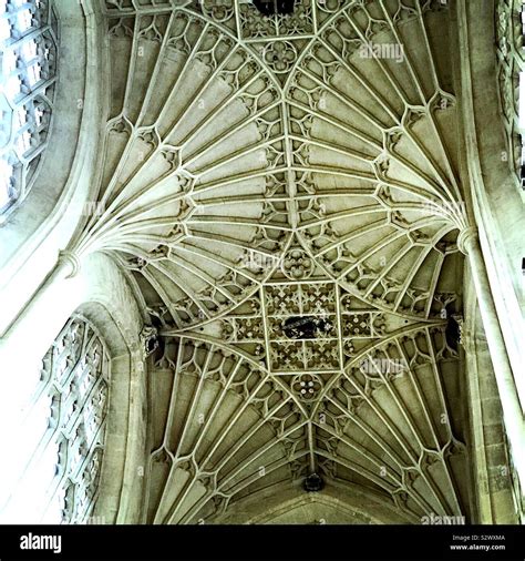 Beautiful Fan Vault Ceiling Of Bath Abbey Somerset England Stock