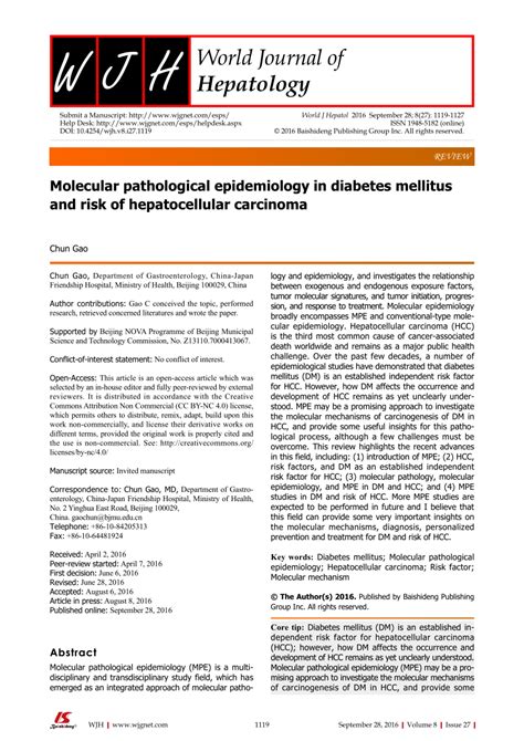 Pdf Molecular Pathological Epidemiology In Diabetes Mellitus And Risk