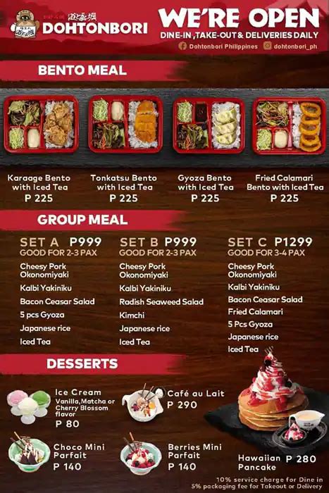 Menu At Dohtonbori SM North EDSA Restaurant Quezon City M24J M8V