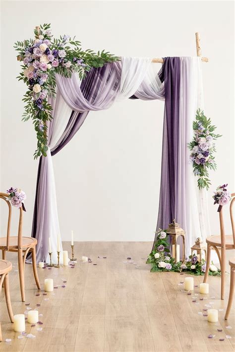 Flower Arch Decor With Drapes In Lilac And Gold Purple Wedding Theme
