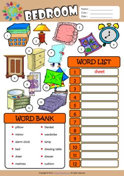 Illness, sickness, injuries, aches and pains. Bedroom ESL Printable Worksheets For Kids 3
