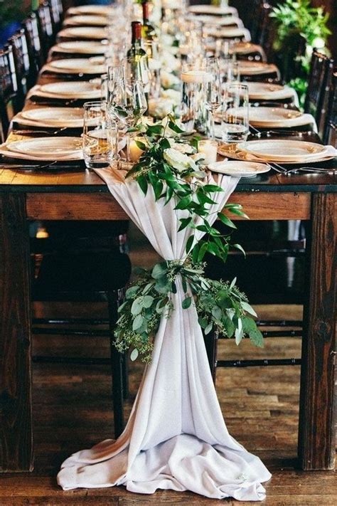 Most Charming Greenery Centerpiece Ideas Lay White Runner On Wooden Table Ti Garland