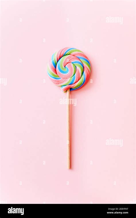 Colorful Lollipop Swirl On Stick Striped Spiral Multicolored Candy On