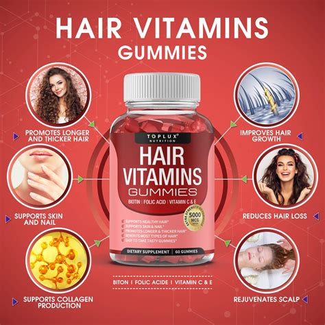 Hair Vitamins Gummies Supplement Faster Hair Growth Gummy 5000mcg Biotin Folic Acid Vitamin