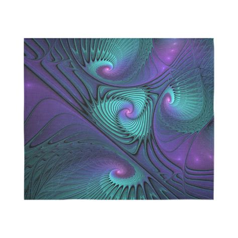 Purple Meets Turquoise Modern Abstract Fractal Art Cotton Linen Wall