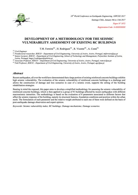 Pdf Development Of A Methodology For The Seismic Vulnerability