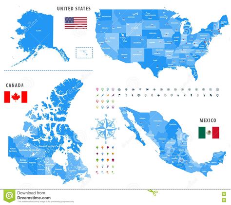 Maps Of Canada United States And Mexico With Flags And Location