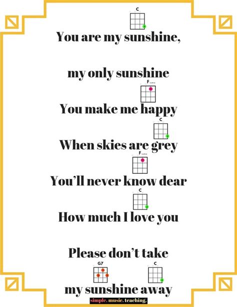 You Are My Sunshine Chord Chart For Beginner Ukulele Ukulele Songs Ukulele Songs Beginner