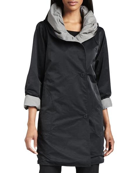 Eileen Fisher Reversible Hooded Rain Coat Petite