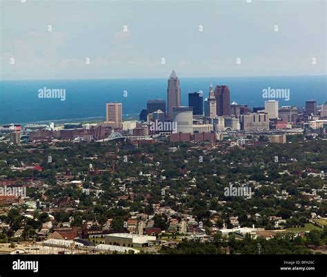 Aerial View Above Cleveland Ohio Skyline Lake Erie Stock Photo Alamy