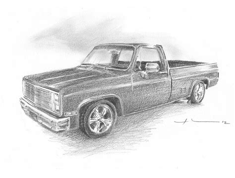 Pencil drawings of trains evoke many emotions. 86 Chevy Truck Pencil Portrait Drawing by Mike Theuer